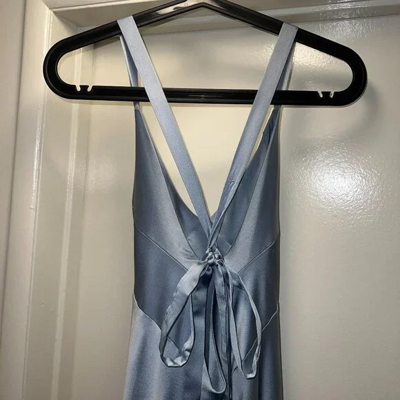 Show Me Your MuMu Anderson Maxi Dress Steel Blue Luxe Satin - Bridesmaid - Picture 4 of 8